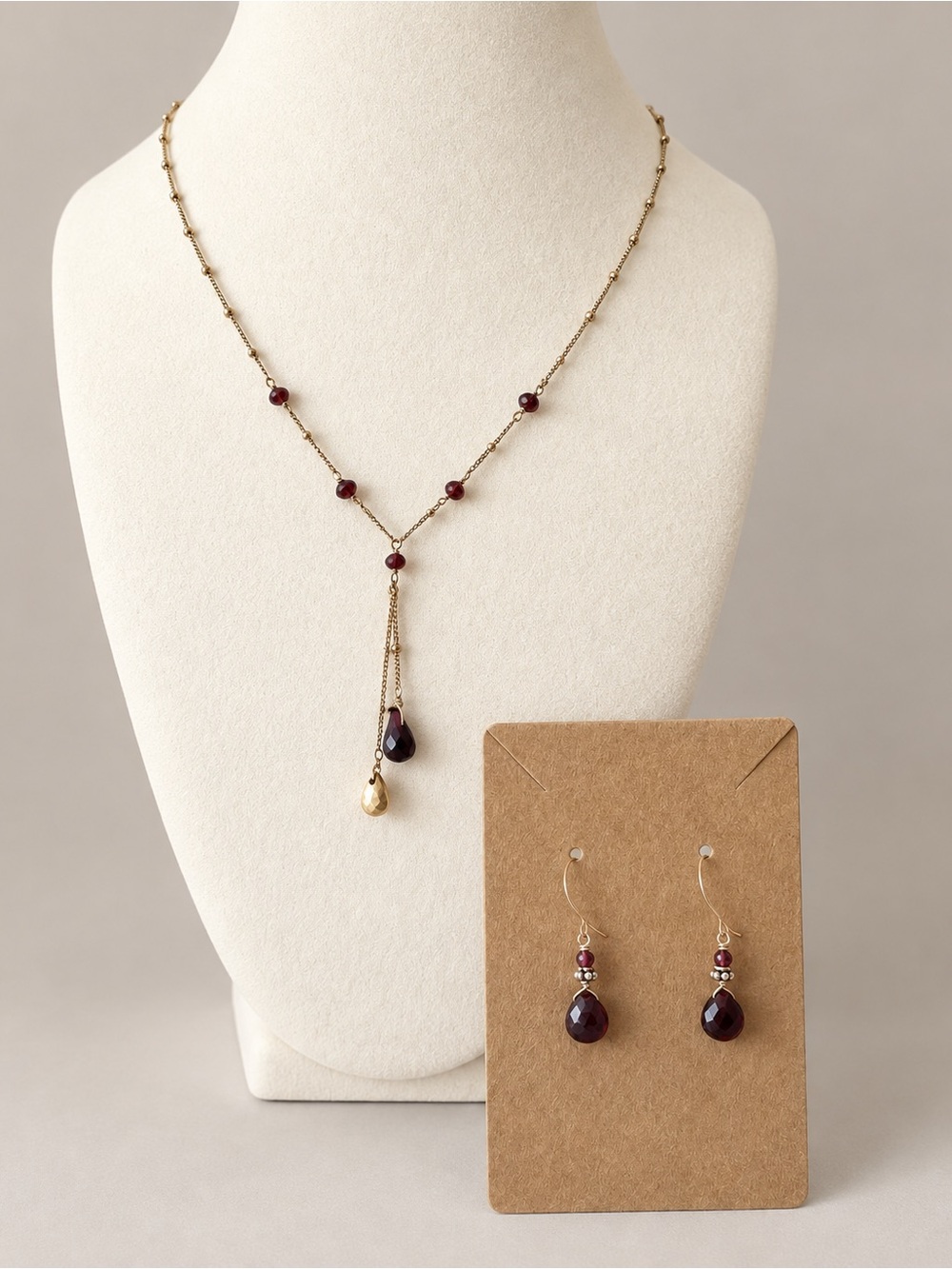 J.Jill 925 Garnet Y Necklace & Earrings Set